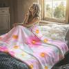 Pink Cosmos Blossoms Flannel Blanket Warm Soft Halloween Christmas Decorative Couch Warm Cozy All-Season Gift
