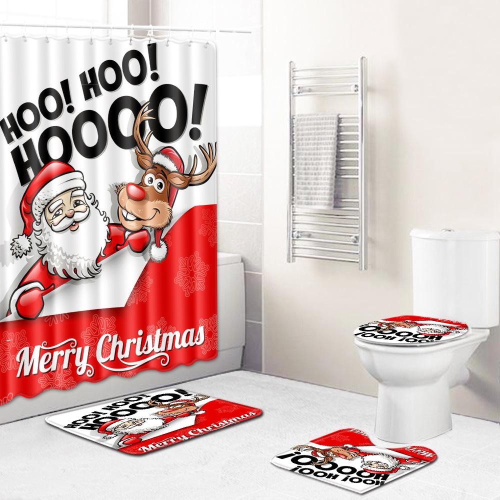 3D Digital Printing Christmas Waterproof Shower Curtain Four-Piece Bathroom Non-Slip Door Mat Bedroom Living Room Floor Mat Carpet