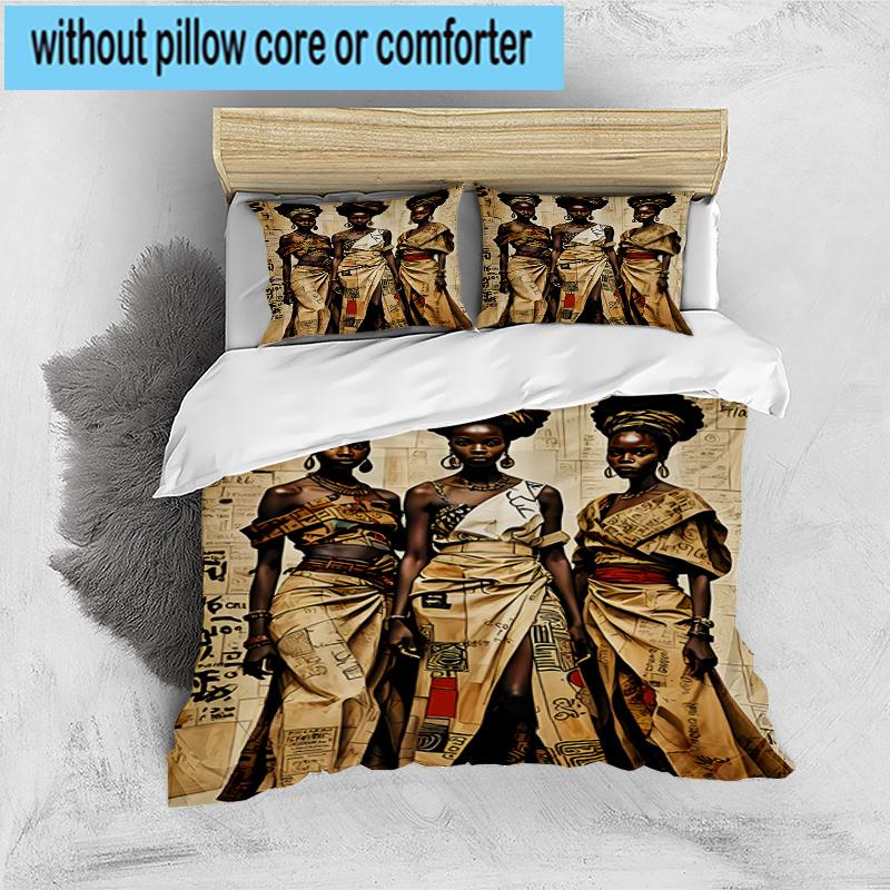 African Women 3pcs Bedding,Including 1pc Duvet Cover And 2pcs Pillowcases Perfect for Christmas,Ideal for Bedroom, Dormitory