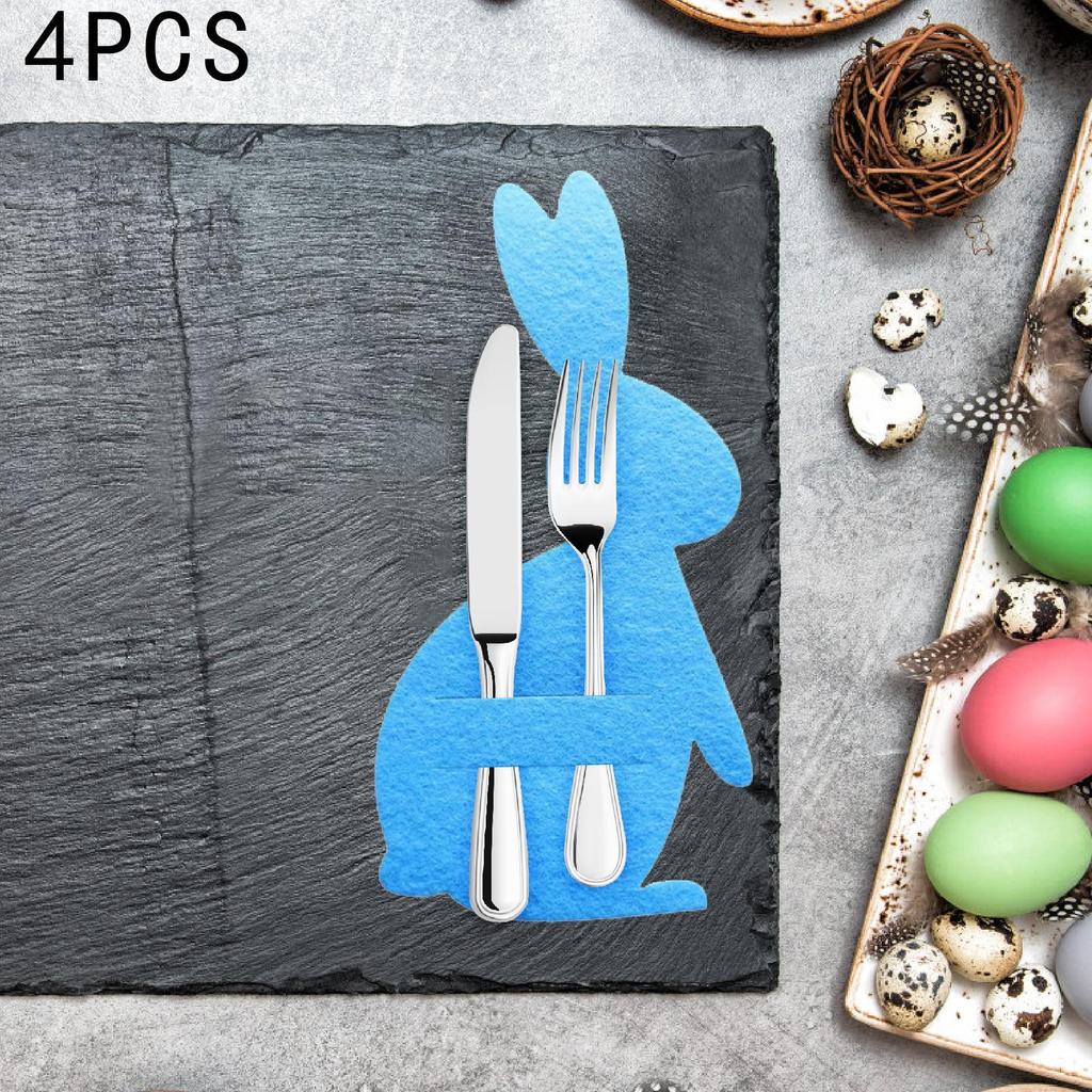 4Pcs Easter Bunny Felt Cutlery Holders Pouch Bags Banquet Wedding Birthday Party