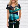 Top da donna a maniche corte con scollo a V, stampato con girasoli, alte creste e montagne imponenti, t-shirt ampia, blusa casual