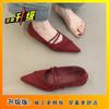 Single Shoes Women's 2025 New Spring and Autumn Pointed Thin Strap Shallow Mouth Fashionable Versatile Inner Height Increase Flat Shoes