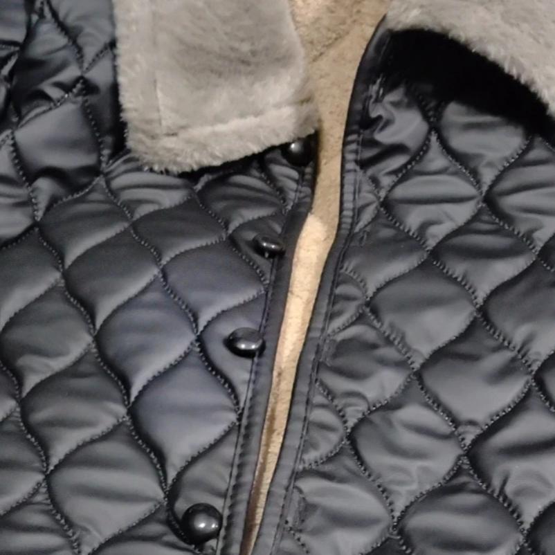 Elegant Women's Fleece Lined Thick Cotton Coat Turn Down Collar Warm Windproof Middle Aged Jacket