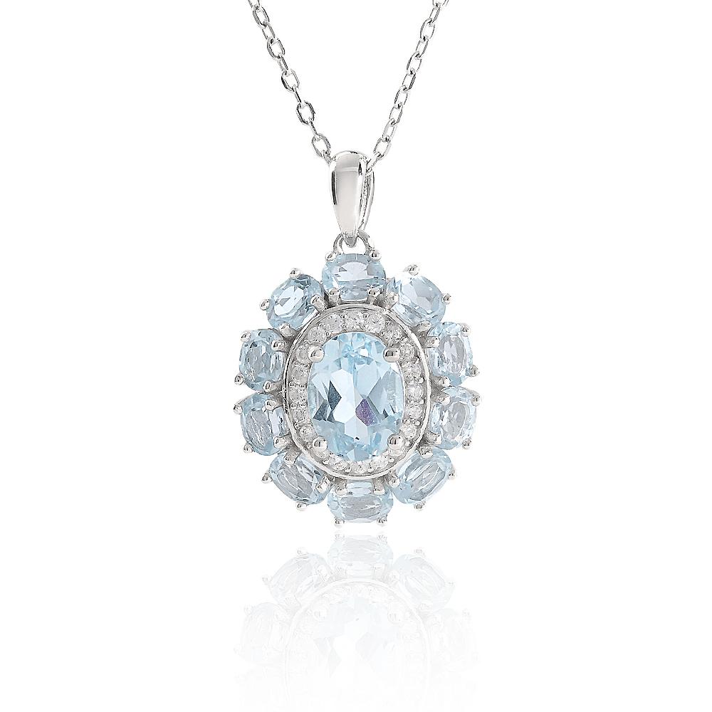 2026, 925 sterling silver pendant necklace natural Brazil Sky Blue Topaz Flower design fine jewelry for women's anniversary gift