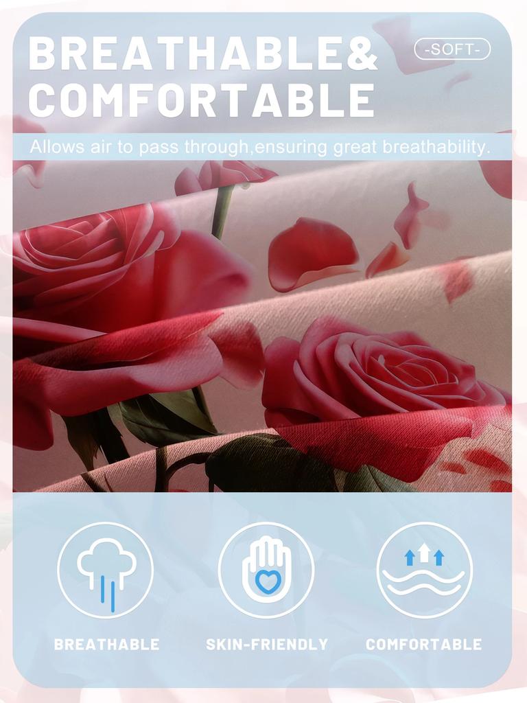 1 Simple Modern Plant Flower Pink Rose Digital Printed Frosted Fitted Sheet,bedroom Printed Bed cover,bedding(No Pillowcase)