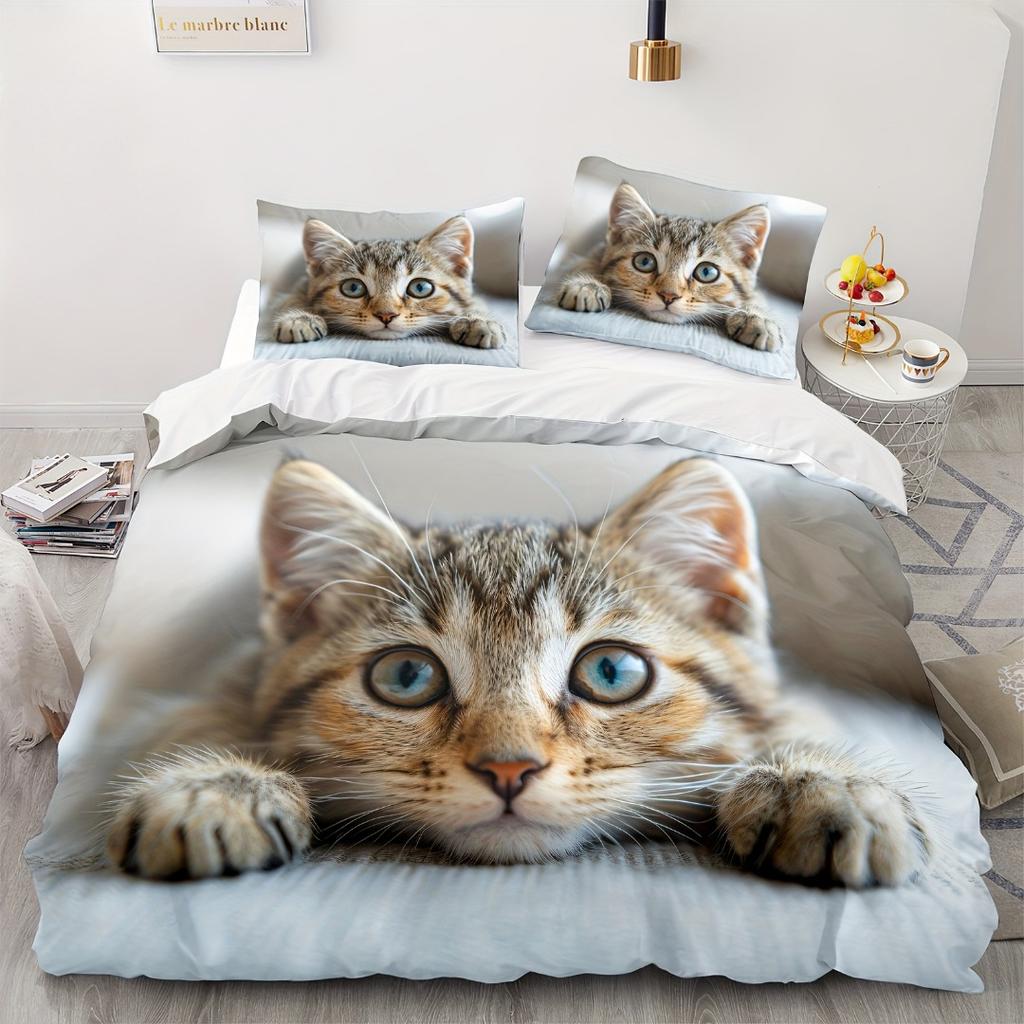 3pcs Lovely Cat 3D Printed Bedding Set Comfortable Breathable Duvet Cover King Queen Twin Single Size Bithday Gift Bedroom Decor