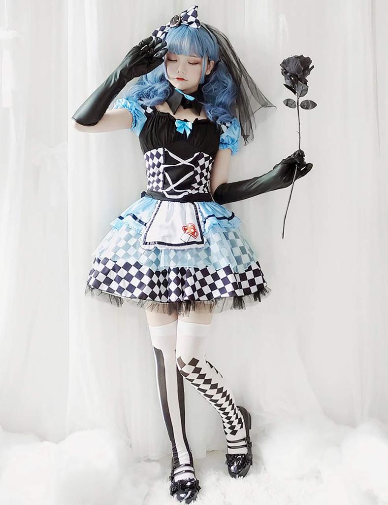 Milky Time Alice In Wonderland Halloween Adult Cosplay Costume, Gothic Lolita Maid Outfit, Women's Dark Alice