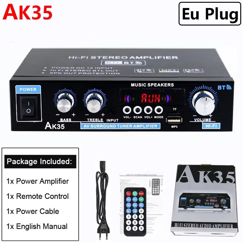 AK35 800W Bluetooth Amplifier 2 Channel Stereo HiFi Digital Display Multifunctional Music Amplifier For Car Classroom Home Audio