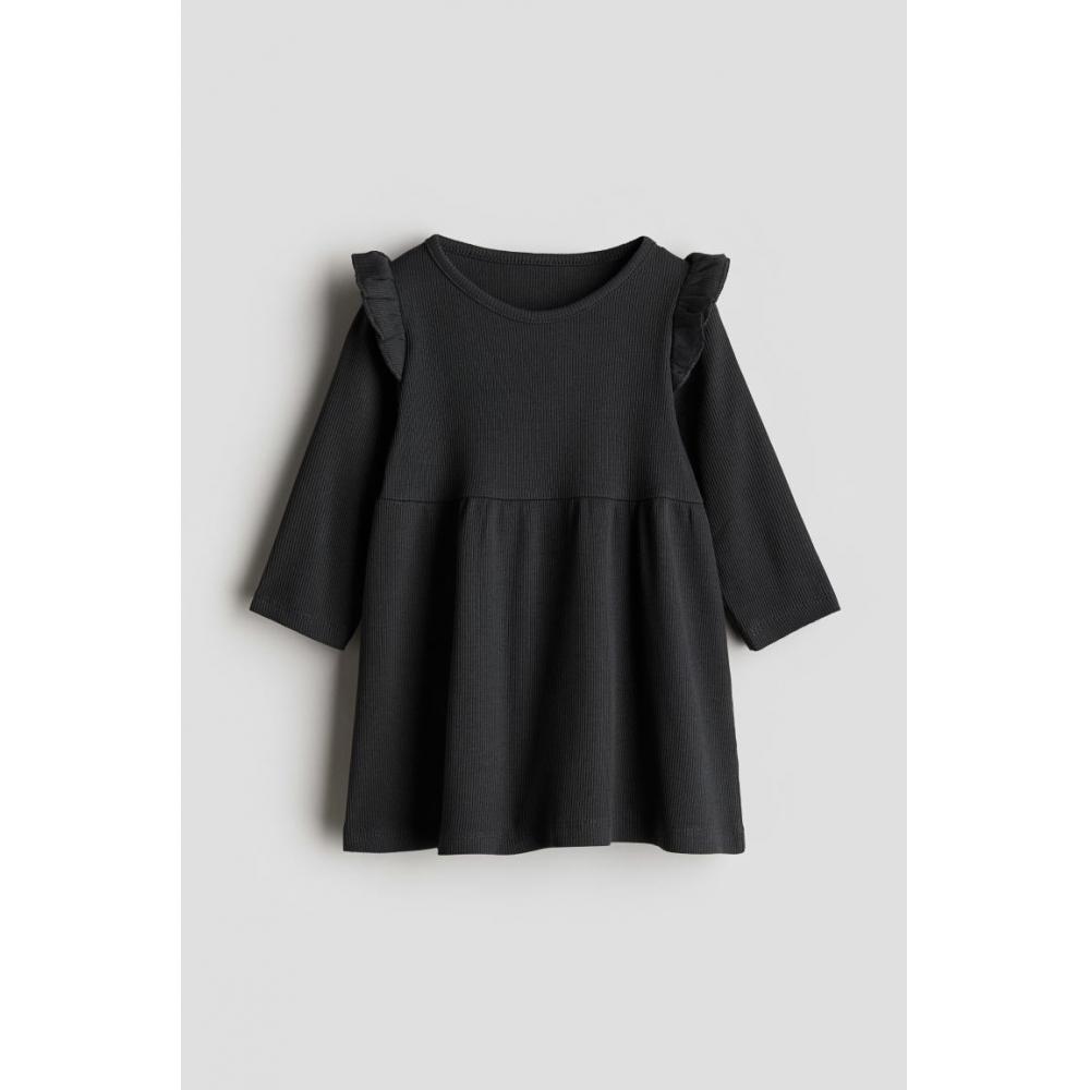 

H M Ribbed cotton dress dark grey