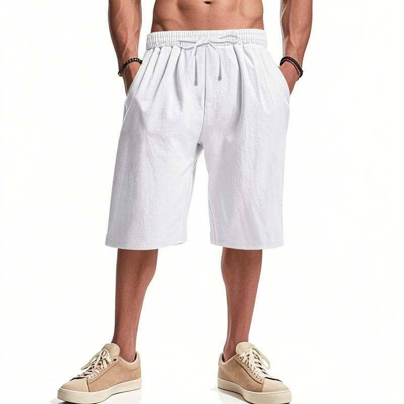 Summer Men s Lightweight Linen Breathable Beach Sports Casual Loose Shorts S белый