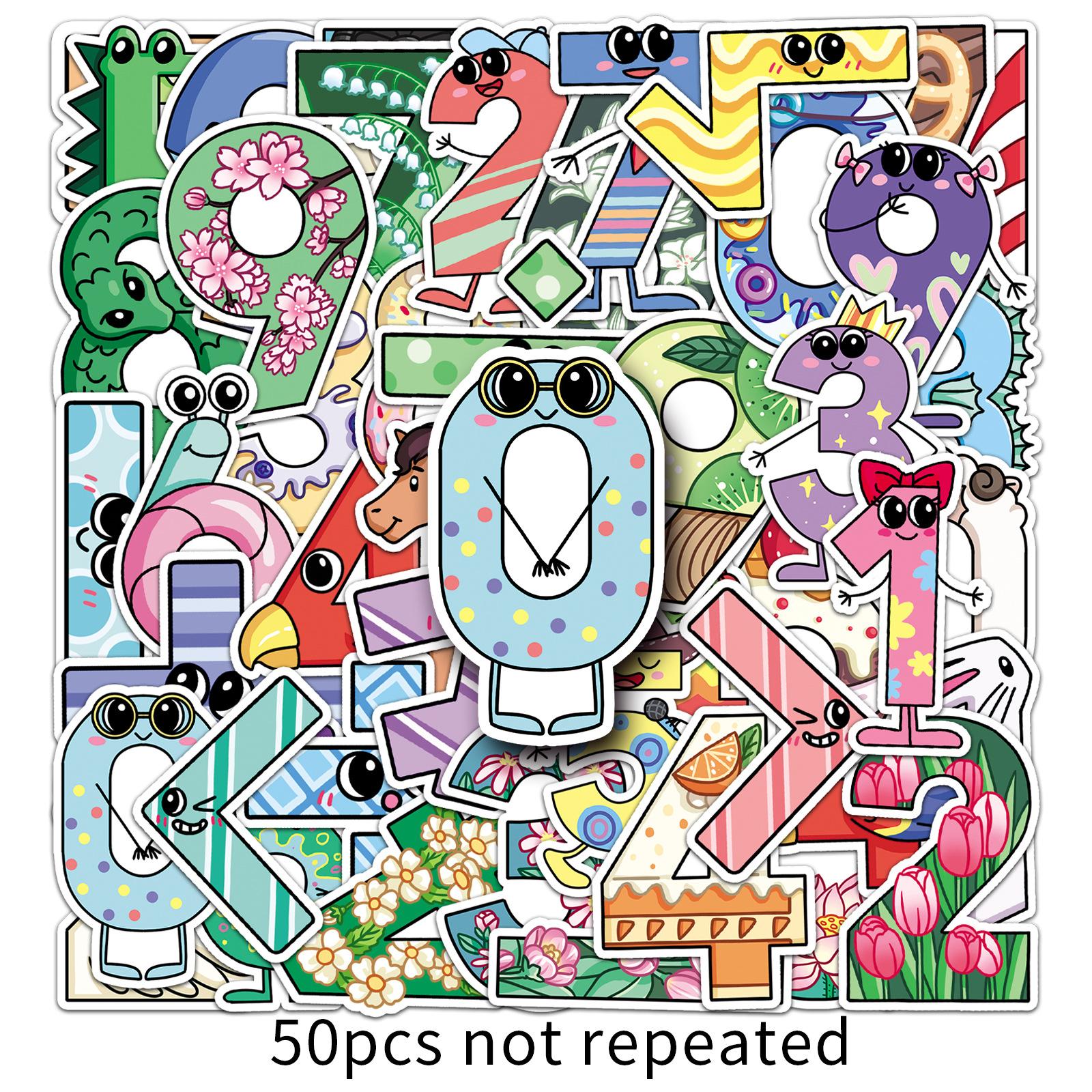 

50 Digital Doodle Decoration Cartoon Children s Cognitive Gauze Waterproof DIY Suitcase Stickers