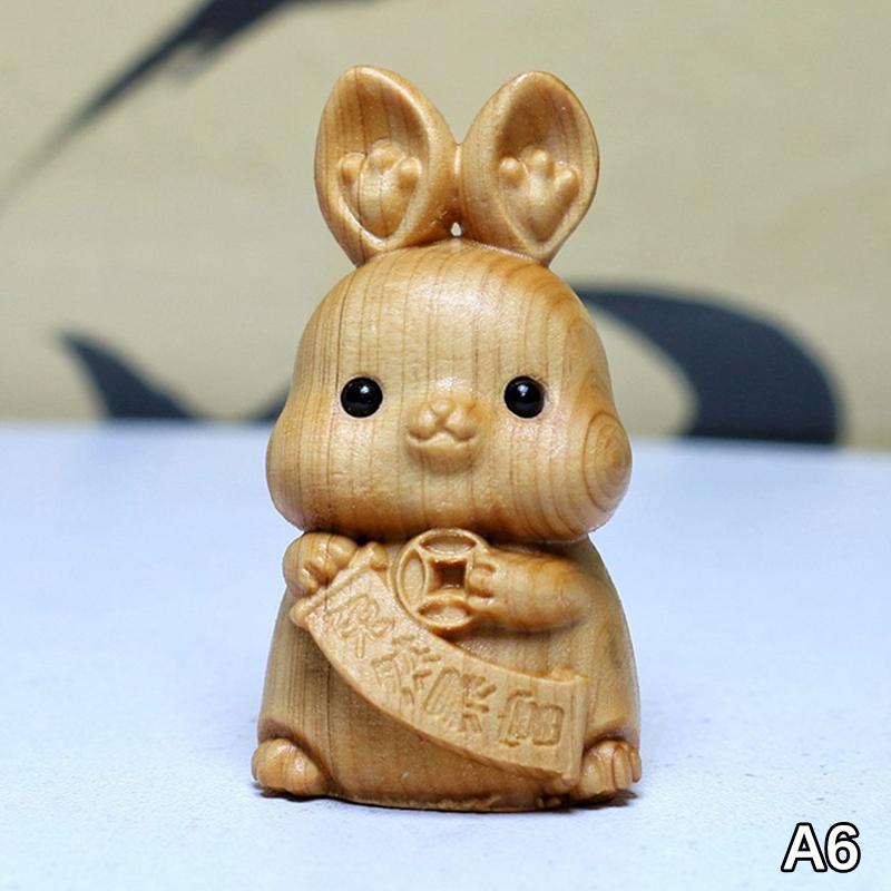 1Pc Wood Carving Easter Rabbit Ornaments Rabbit Figurine Cute Bunny Ornament Home Office Desktop Decor Car Decoration Party Gift