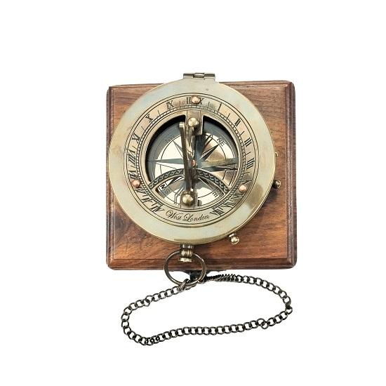 Antiker Sonnenuhrkompass mit Kette, Abenteuer-Sonnenuhrkompass, Reisekompass