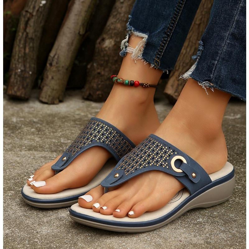Chinelos femininos verão nova moda metal botão slides sapatos cunha sandálias de praia mulheres plataforma externa lazer chinelos