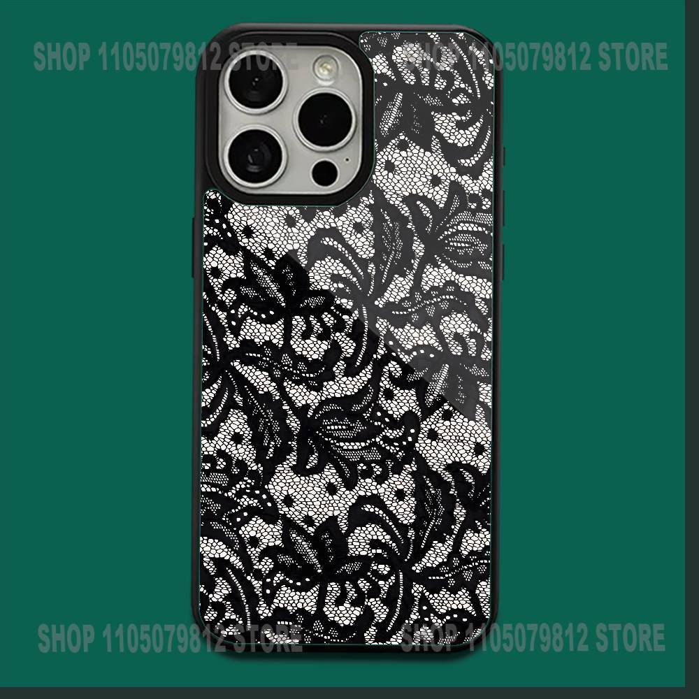 Black lace print New Hot Phone Case For iPhone 16,15,14,13,12,11,Plus,Pro,Max,Mini Soft Magesafe Magnetic Wireless Charge