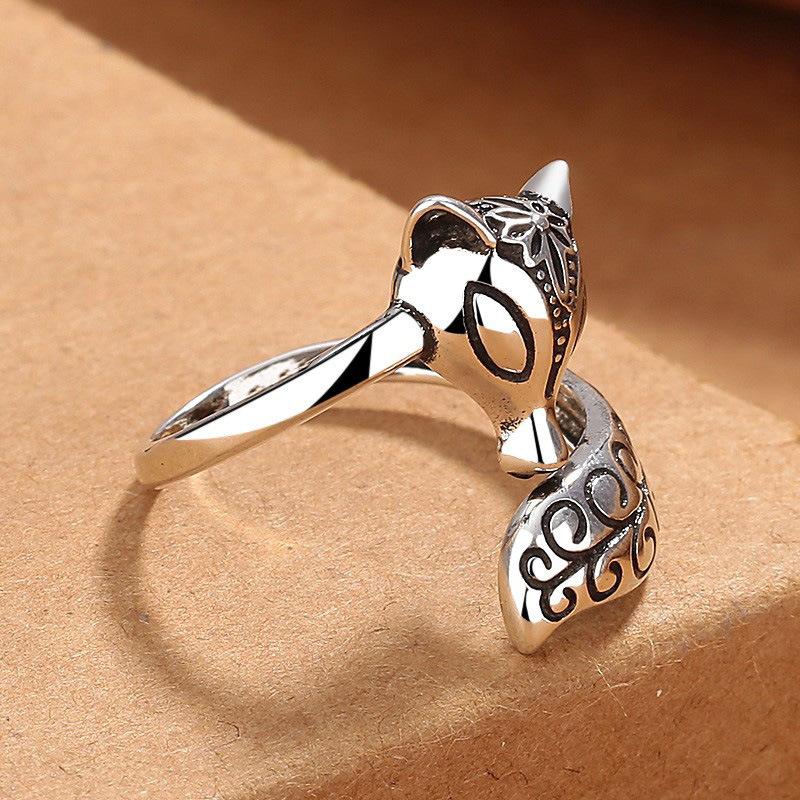 Anillo Vintage de Plata 925 Ajustable Zorro para Mujer Hermoso Anillo Moda Boda Compromiso Joyería Fiesta Regalos para Mujer