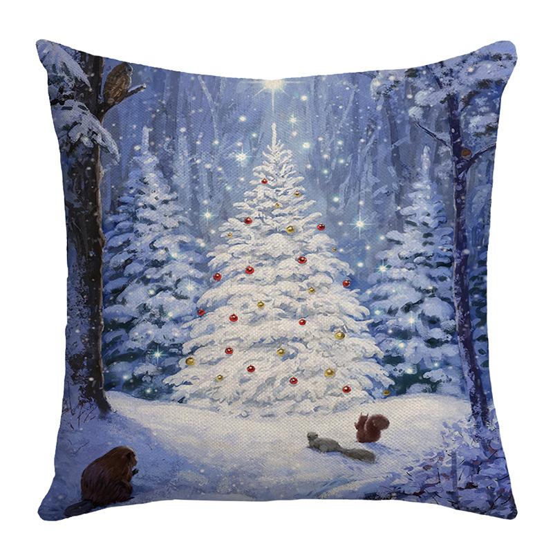 Pillow Cover Christmas Holiday Decoration Home Sofa Pillow Cover Santa Claus Printed Cushion Cover