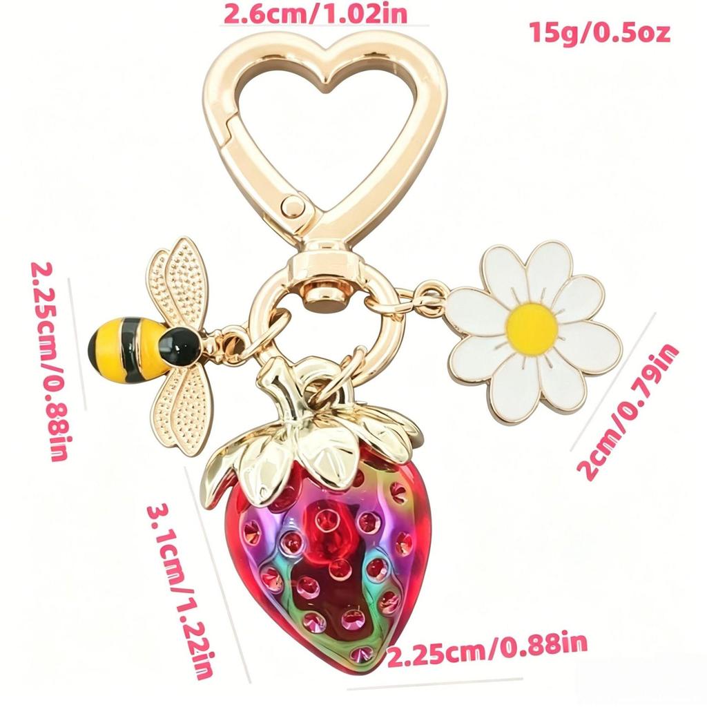 Strawberry Bee & Flower Heart Keychain Accessory
