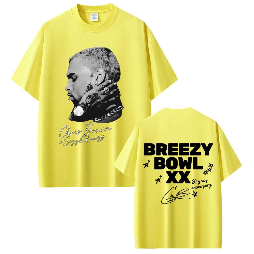 Rapper Chris Brown Hip Hop Fashion Pop Music Fans Tshirt Breezy Bowl XX Tour 2025 Tshirts Unisex Women Casual Cotton Retro Tshirt