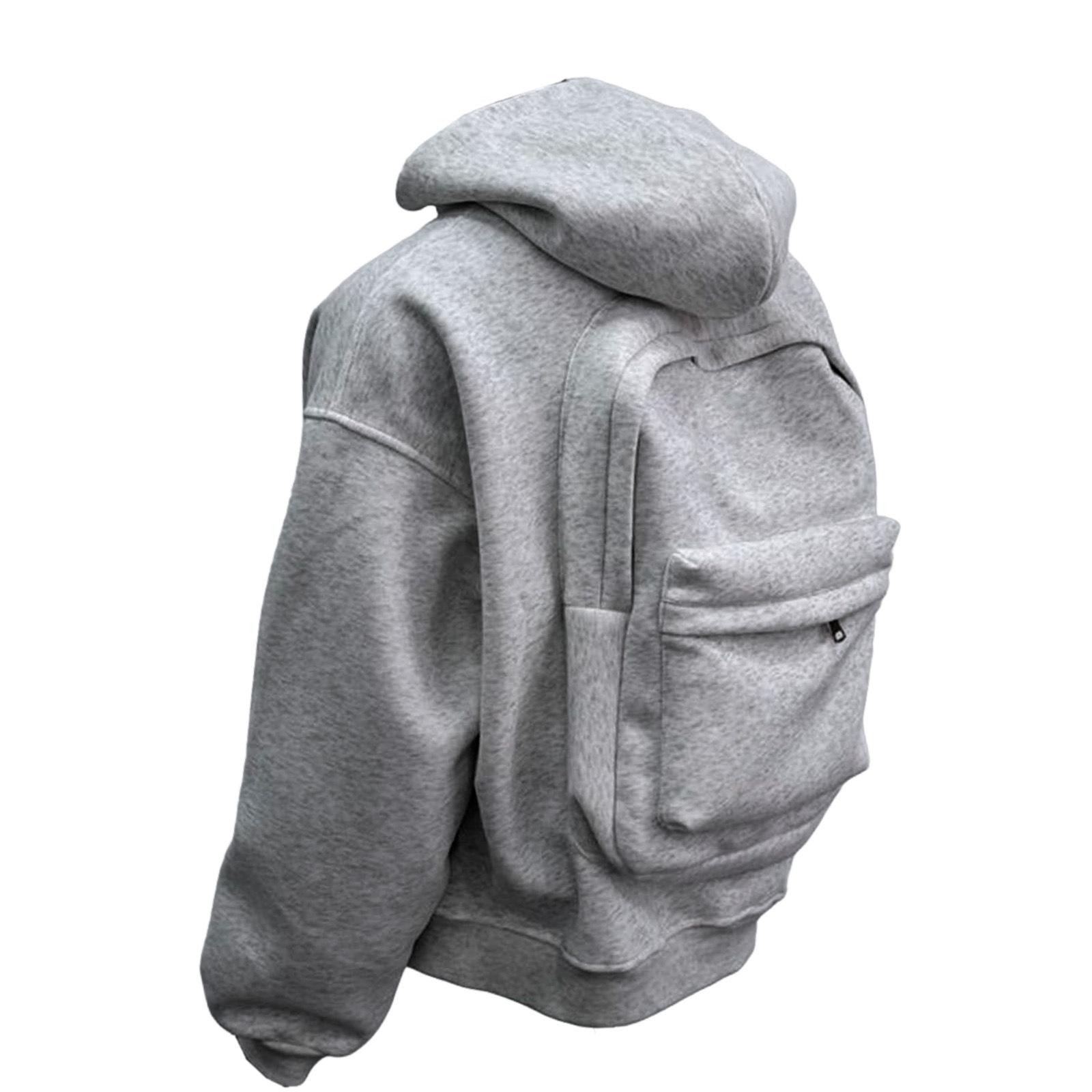 

2025 Men s Sports Zipper Hoodie Backpack Jacket Large серый