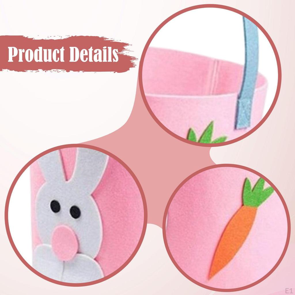 Easter Basket Bunny Ears Felt Handle Decorative for Eggs, Candy, Gifts Reusable Suitable