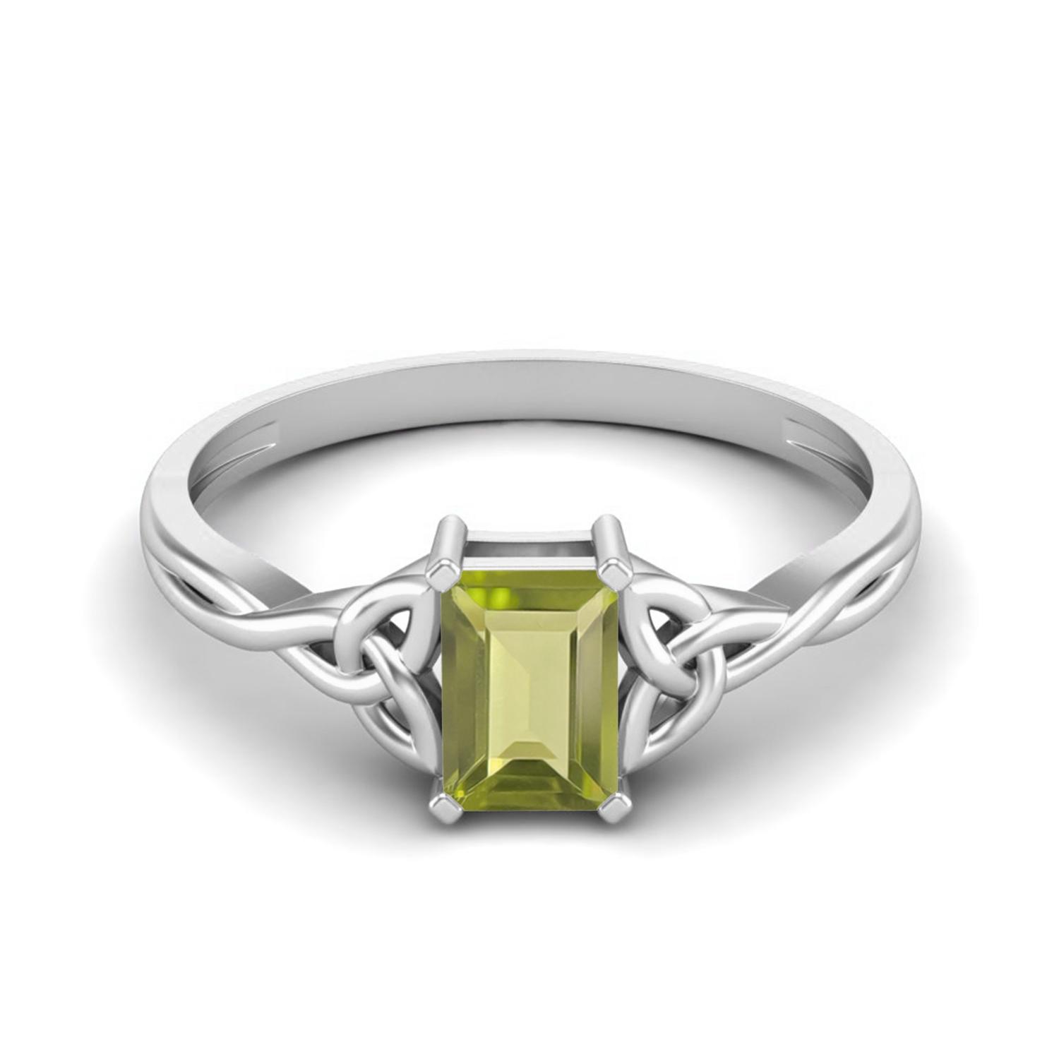 0.60 Ctw Octagon Peridot 925 Sterling Silver Celtic Design Trinity Knot Women Promise Ring 12