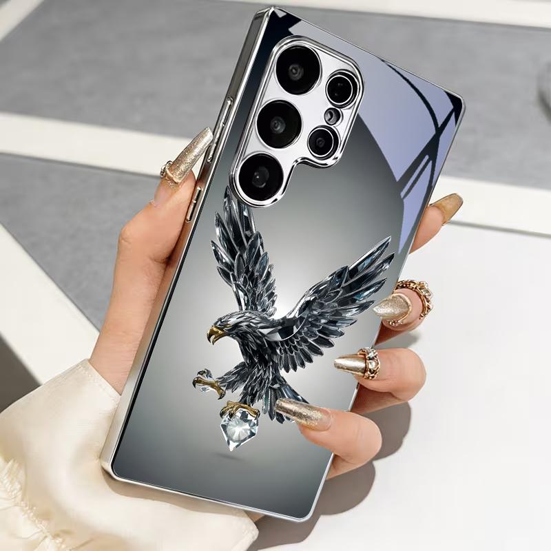 Black Crystal Flying Eagle Electroplated Silver Phone Case For Samsung S24 Ultra S21 S22 FE S23 Plus S20 S25 S26 Note10 20 Cover