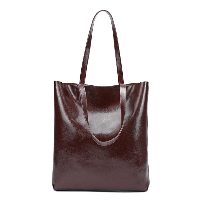 Vintage Oil Wax Cowhide Leather Tote Bag - Versatile Vertical Shoulder Handbag Briefcase for Women