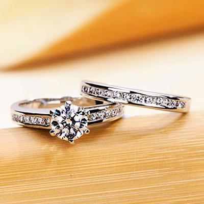 New Simple Design Wedding Bands Women Rings Inlaid Round Cubic Zirconia High-quality Silver Color Engagement 2Pcs Set Jewelry