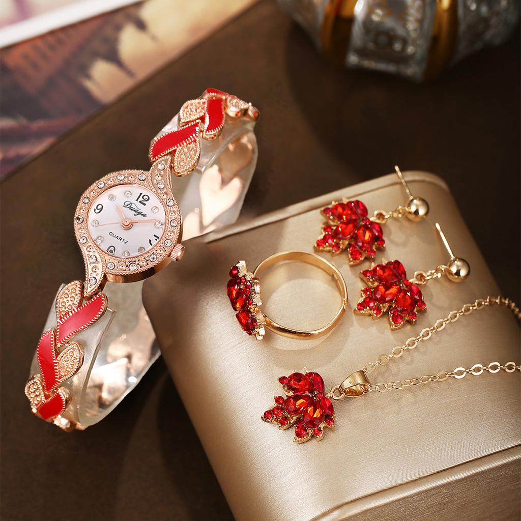 CQ420 Leisure and Fashion Women Watch Alloy Maple Leaf Bracelet Quartz Watch Light Luxury Clock Giftwatches for Woman