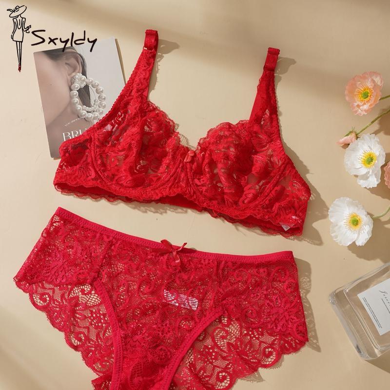 Sexy Underwire Bra Sets Full Lace Non-pad Soft Women Transparent Ultra-thin Push-up Bra Sets