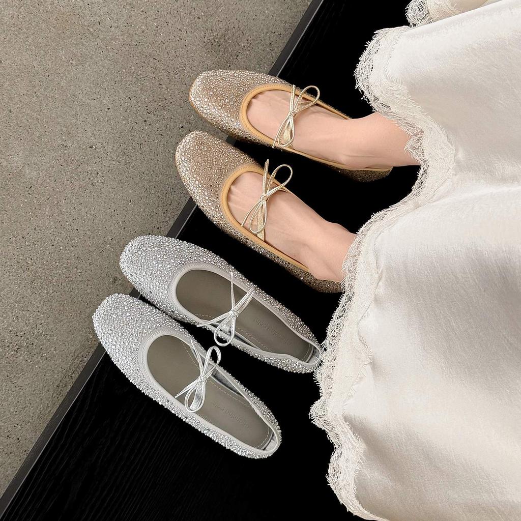 Krazing Pot Air Mesh Sheep Skin Flat with Crystal Beading Round Toe Jelly Shoes Party Summer Size 42 Women Flats