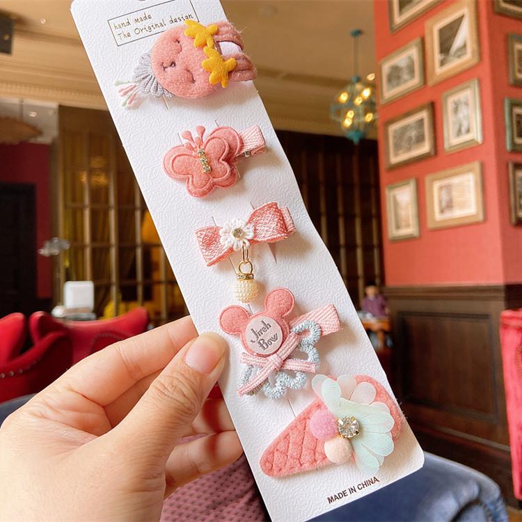 5 Pieces Set Cute Baby Handmade Cartoon Hairpin Lovely Little Girl Flower Side Clip Children Hair Accessories Kids Hair Clips