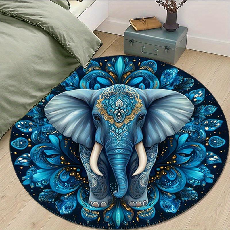 

Круглый ковер с принтом «Синий цветочный таинственный тотем слона» - Подходит для спальни, гостиной и домашнего декора 80cm