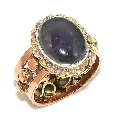 Natural Sunstone In Lolite Two Tone 925 Sterling Silver Jewelry Ring S.7.5 l1I66