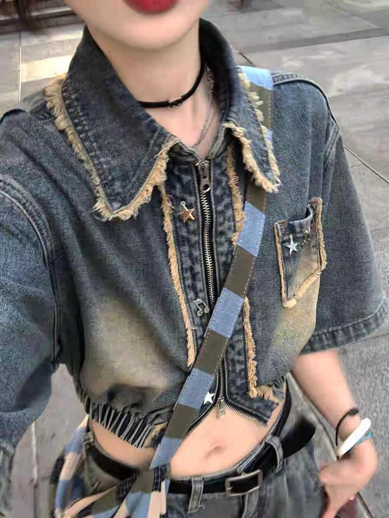 2025 Autumn American Retro Brushed Denim Jacket & Niche Design Workwear Pants
