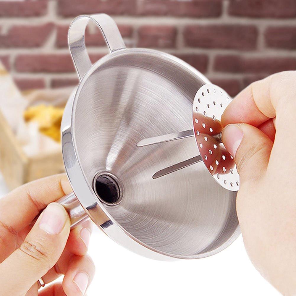 Stainless Steel Kitchen Wide Mouth Oil Funnel with Strainer Filter for Transferring Liquid