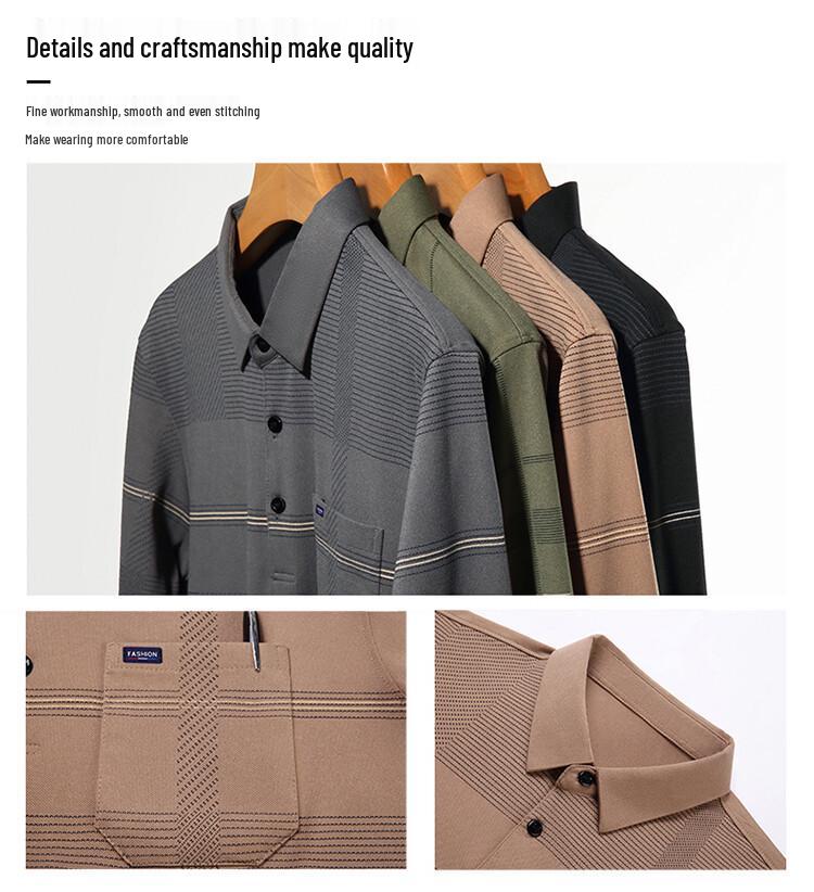 Men's Striped Autumn Cotton Polo - Long Sleeve, Turn-Down Collar, Breathable, Casual Business Shirt
