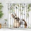 Easter Shower Curtain Set Bunny Rabbit Easter Egg Wooden Bathroom Shower Curtains Polyester Fabric Bath Curtain Decor With Hook