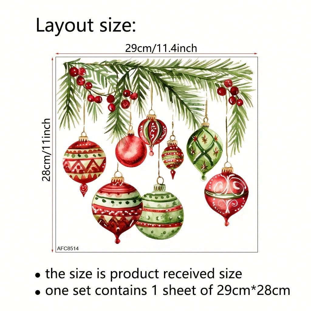 Reusable Christmas Toilet Decoration Sticker, Bathroom Wall Decal, PVC Removable & Decorative Sticker with Colorful Ornaments and Greenery for Wall
