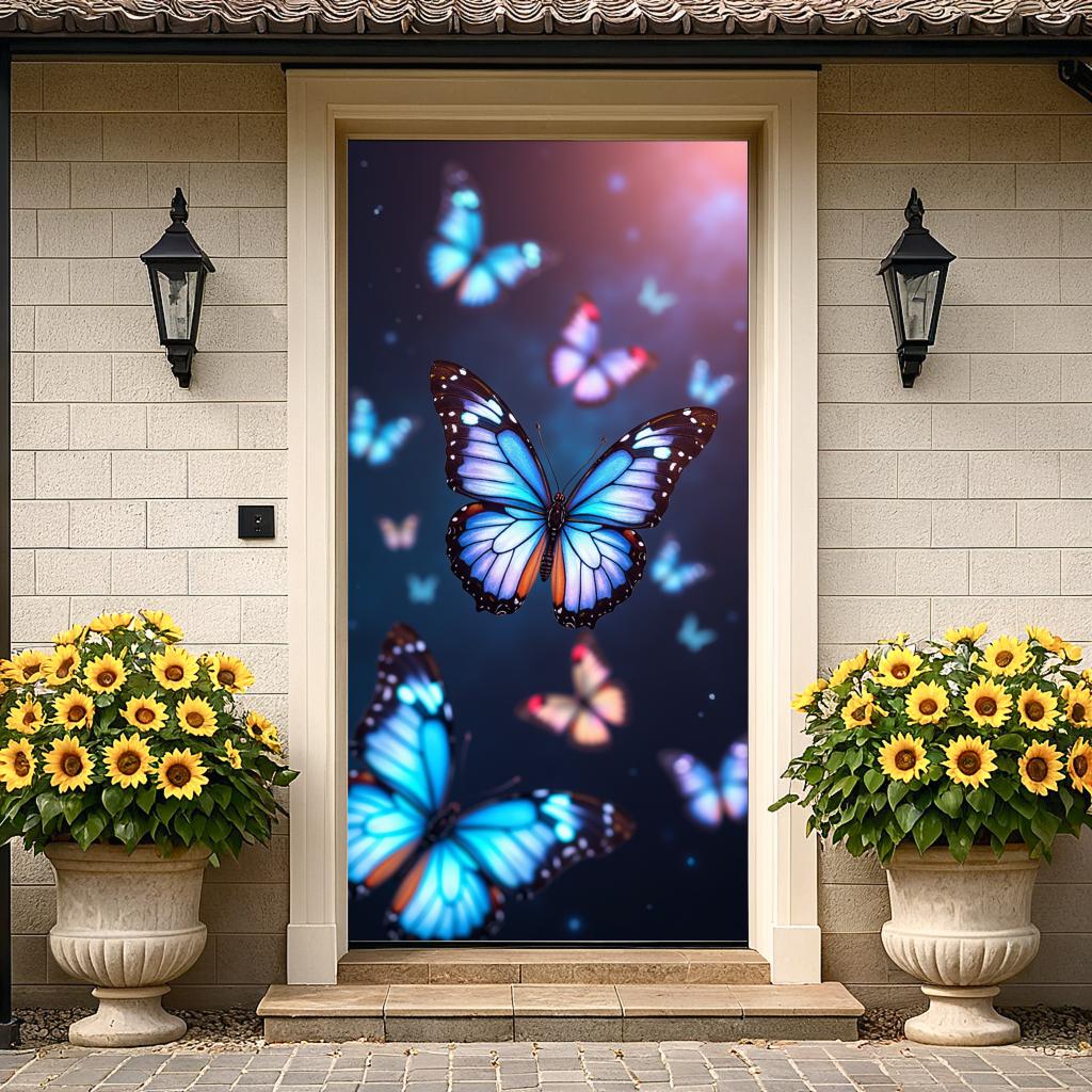 Blue Butterfly Forest Theme Banner Enchanted Nature Magical Glow Backdrop Garden Decoration Party Photography Background Props