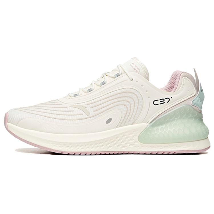 New Anta C37+ Cushioned Anti Slip Wear Resistant Breathable Lightweight Low Top Running Shoes Women's White Green 922045537-2