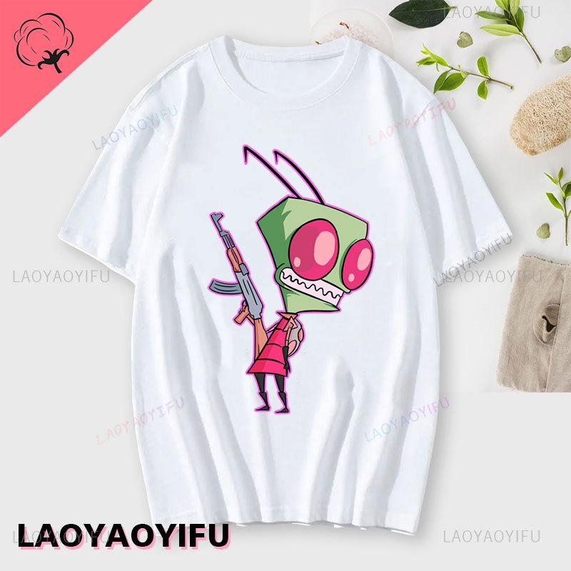 Lustiges Invader Zim Invader Gir Grafik T-Shirt Bild Männer Frauen Baumwolle Camisetas Cartoon Retro Baumwoll-Tees Liebliche Streetwear Oberteile