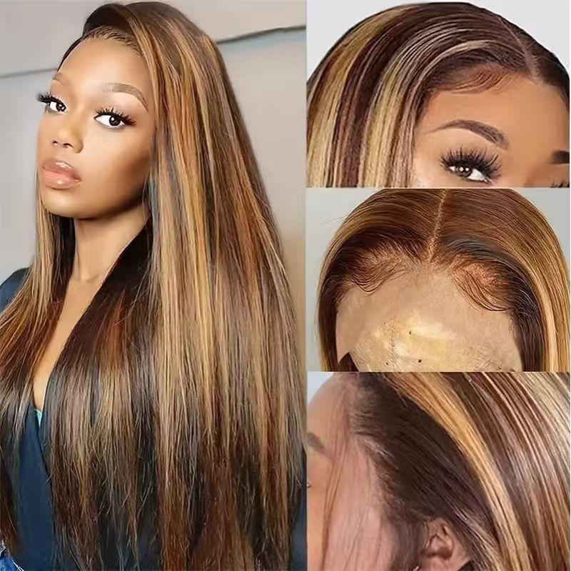 Lace Front Long Straight Synthetic Wig With Parting Heat-Resistant Fiber Natural Look All Face Shapes