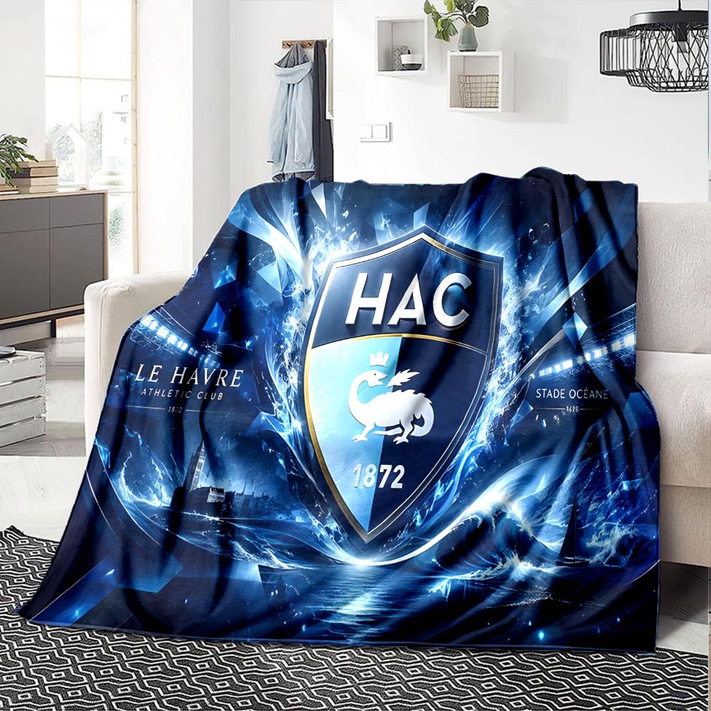 Le Havre Crest Heritage Flannel Blanket, Soft Polyester, Modern Design, All-Season for Camping, Travel, Gifts for holidays or birthdays