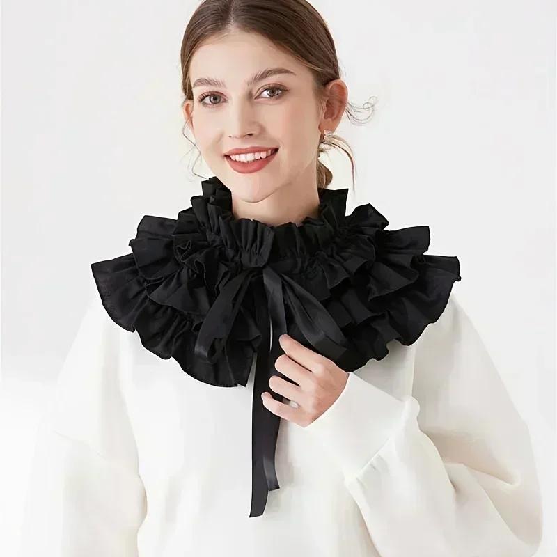 Retro Multi-Layer Lace Collar Fake Necktie Adjustable Standing Collar Decorative Cape Cloak Wrap Overcoat