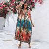 Kaftan Strandkleid Rayon Damen Boho Bunt Bedruckt Plus Size Maxi Sommer Badeanzug Cover Up