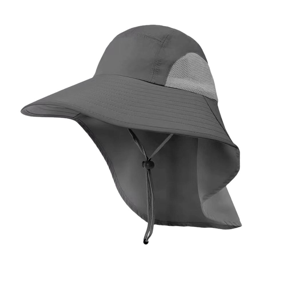 Men's Outdoor Sun Protection Hat Wide Brim Fishing Hat Travel Hat with Neck Flap and Adjustable Chin Strap Breathable Mesh Panels