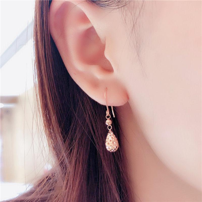 Exquisite Russian 585 Purple Gold Water Drop Earrings Fashionable Rose Gold Plated Color Gold Women'S Hollow Ball Earrings