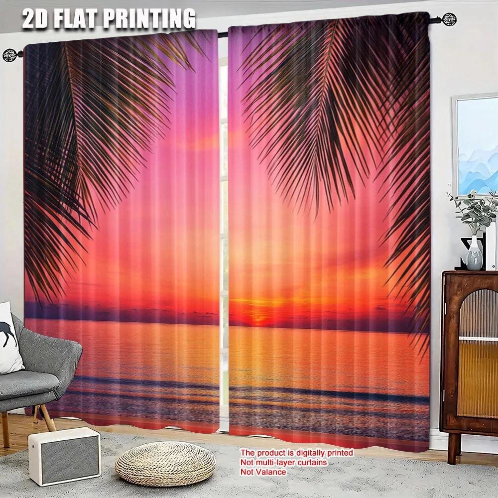 2pc     Curtains Coconut Palm Leaves Versatile Polyester Fabric  Without Electricity Birthday Party for Holiday Family Party